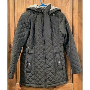 Laundry by Shelli Segal Womens Black M Quilted Faux Shearling‎ Jacket Hooded